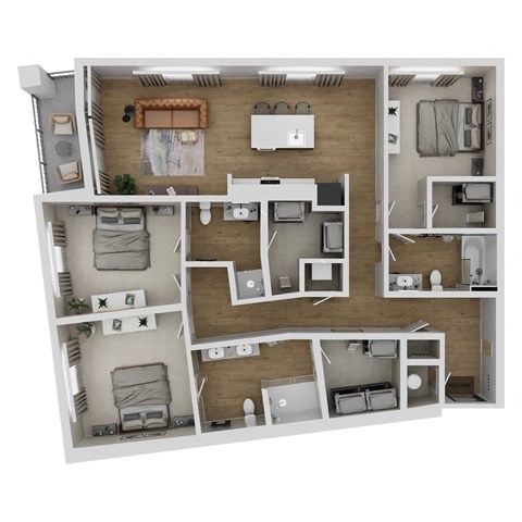 Floor plan for 3 beds, 3 baths, 1488 sqft